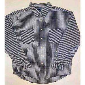 Tommy Hilfiger Mens XL LS Button Down Shirt Blue White Black Plaid Stripe Logo